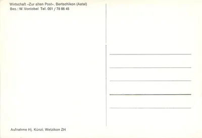 Wnętrze gościnicy — Bertschikon (Aatal) — Wirtshaft «Zur alten Post» — Rewers