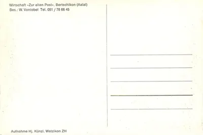 Wirtschaft 'Zur alten Post' — Bertschikon (Aatal) — fotografia de Hj. Künzi, Wetzikon ZH — Verso