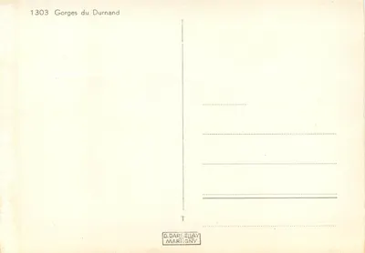 Góry Durnand — widok z kanionu z mostkiem i wodospadem — G. Darrelay, Martigny, n° 1303 — Rewers
