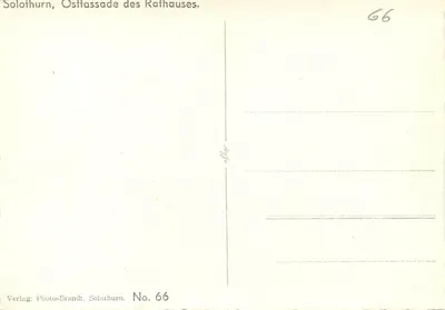 Solothurn, fachada leste do Rathaus — Verlag Photo-Brandt, No. 66 — Verso