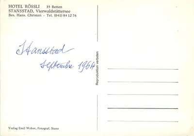 Hotel Rossli — Stansstad, Zee u Vierwaldstättersee — Verlag Emil Weber, Stans — Rewers