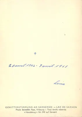 Burzowa scena nad jeziorem Sarnen — Lac de Sarnen — Foto Benedikt Rast, Fryburg — Nr. 242 — Rewers