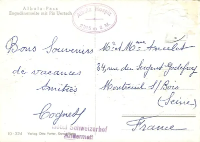 Albula-Pass — Engadinerseite mit Piz Uertsch — Verlag Otto Furter, Davos Platz — Verso
