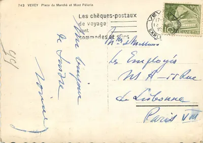 Vevey - Pátio do Mercado e Mont Pélérin — cartão postal n°743 — Verso
