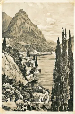 Lago di Lugano — vista lacustre com montanha e ciprestes — ORIA e S. MAMETTE, A. Veronesi, Lugano