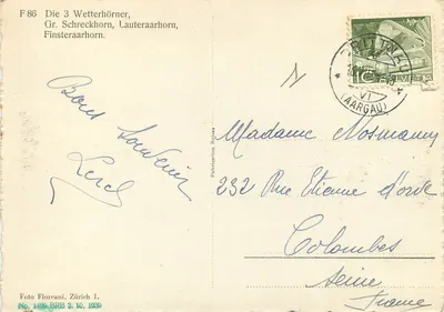 Os 3 Wetterhörner — Gr. Schreckhorn, Lauteraarhorn, Finsteraarhorn — Foto Floreani, Zürich 1, n° 1499 — Verso