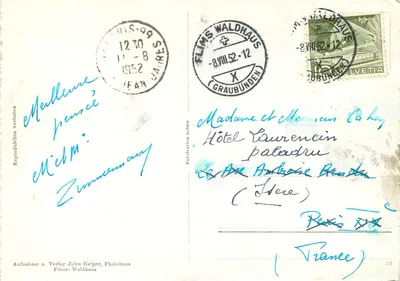 Flims, am Caumasee — vista do lago com varanda — Jules Geiger, Flims-Waldhaus, n°4804 — Verso