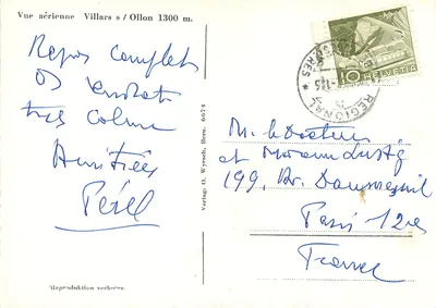 Villars / Ollon — Vista aérea do complexo hoteleiro — Verlag O. Wyrsch, Bern, n° 6674 — Verso