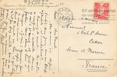 Bilhete postal moderno Lago di Lugano Albogasio e Monte San Salvatore — Verso
