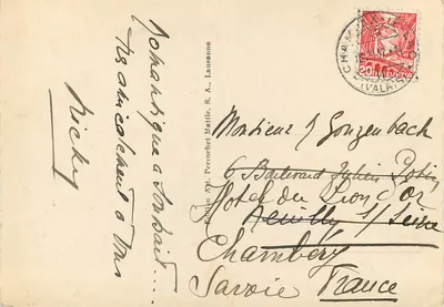 Jezioro Champex i Combins — seria S.405 — Wydawnictwo Art. Pernochet, S.A., Lausanne — Rewers