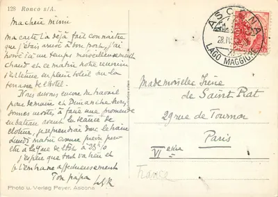 Uitzicht op Ronco s/A — Lago Maggiore — Foto u. Verlag Peyer, Ascona, n°128 — Achterkant