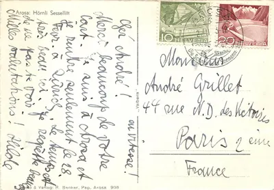 Arosa: Hörnli Sessellift — widok z teleferyku — wydawca R. Benker, nr 908 — Rewers