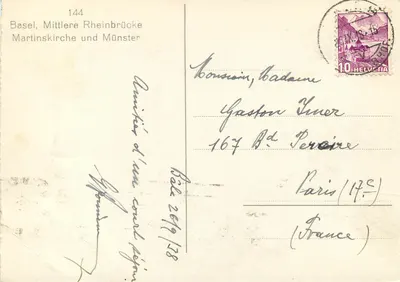 Basel, Mittlere Rheinbrücke — Martinskirche und Münster — editor desconhecido, n° 144 — Verso