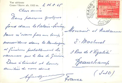 Crans-Sierre — Widok z lotu, wysokość 1500 m — Wydawnictwo O. Wyrsch, Agno — Rewers