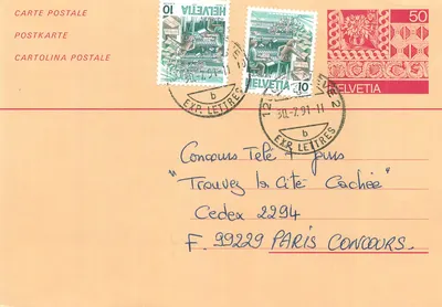 Concurso Tele « Encontre a Cidade Escondida » — Suíça, 30.7.91 — Helvetia