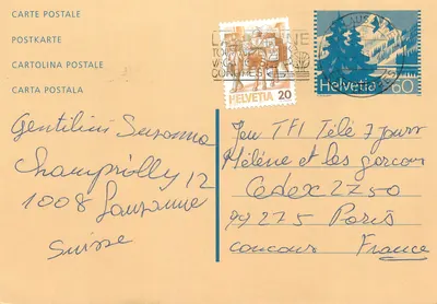 Champfribilly — carta postal enviada para Paris — editor desconhecido