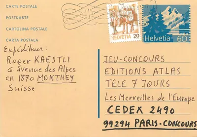 Concurso « As Maravilhas da Europa » — Resposta do participante Roger Kaestli — Edições Atlas Télé 7 Jours