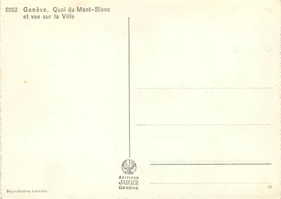 Genebra. Quai du Mont-Blanc e vista da Cidade — Éditions Jaeger, n° 8002 — Verso