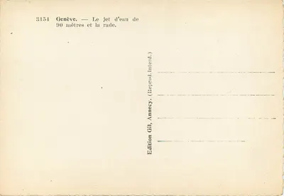 Genewa — 90-metrowy fontannowy strumień i port — Édition Gil, Annecy — Rewers