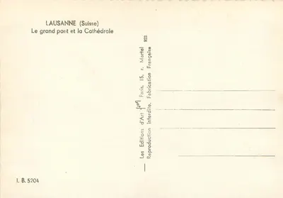 Lausanne (Szwajcaria) — Duży most i katedra — Wydawnictwo Art Joff, Paryż — Rewers