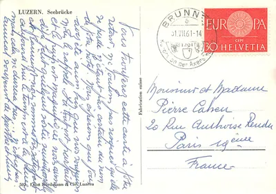 Lucerna. Puente sobre el lago — vista de la pasarela sobre el lago — editor Léon Nordmann & Cie, n°507 — Reverso