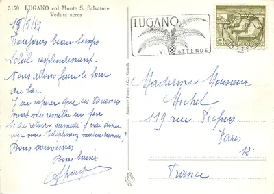 Lugano met de Monte S. Salvatore — Luchtfoto — Swissair Photo AC, Zürich — Achterkant