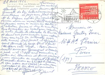 Widok Alp - Zermatt, Triftgletscher, Obergabelhorn - Verlag Otto Furtner, n°294 — Rewers