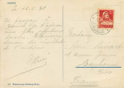 Zurych — widok portu z łodziami i kościołami — Wehrli Verlag, n°117 — Rewers