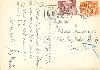 Am Zürichsee — widok z cygniami i jachtami — Z 8411, Verlag Beringer & Pampaluch — Rewers