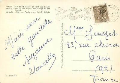 Venetië - Rio della Paglia en Brug van de Zucht — Vera Fotografia, uitgave V.F. n°31 — Achterkant