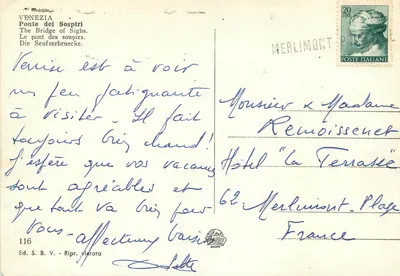 Wenecja — Most Szeptów — Wyd. S. B. V. n°116 — Rewers