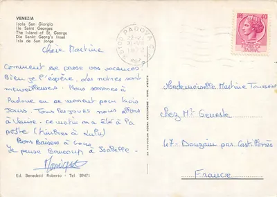 Wenecja — Gondole przy kanałach z bazyliką św. Marka na tle — Wyd. Benedetti, nr 471 — Rewers