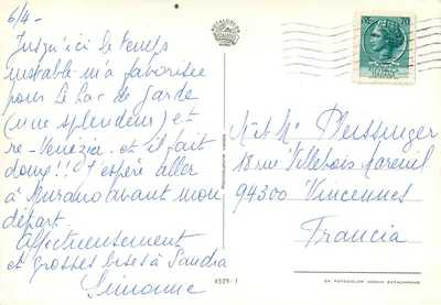 Wenecja — widok panoramiczny z dzwonnikiem, plac św. Marka i mostem Rialto — wydawca Rotalcolor Milano — Rewers