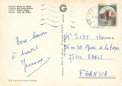 Wenecja. Most Rialto — widok kanału z gondolami — wyd. G. Gerlin, n°140 — Rewers