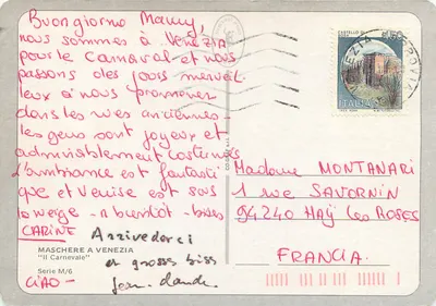 Karnawał we Włoszech — Ubrana w strojny karnawałowy kostium — Immaagine di Fulvio Roiter, seria M/6 — Rewers