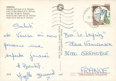 Widok wyspy S. Giorgio — Wenezie — Wyd. G. Gerlin, n°3572/A — Rewers