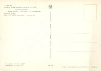 Romeo i Julita — scena piątego aktu, trzecia scena — Gravures Biondetti, Verona — Rewers