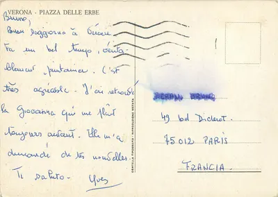 Verona - Piazza delle Erbe — zakryty rynek parasolów — wydawca Cortella Tipografia — Rewers