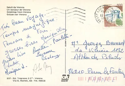 Verona — widok panoramiczny, plac z parasolami, katedra i amfiteatr — wydawca CO.GRAF s.r.l. — Rewers