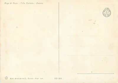 Villa Carlotta - Entrada — Lago di Como — Edit. Brunner & C., Como — n° 110-164 — Verso