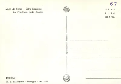 Lago di Como - Villa Carlotta — De Bloei van de Azalee — Ed. S. SAMPIETRO, Menaggio — Achterkant