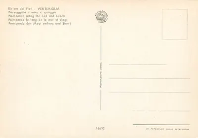 Riviera dei Fiori - Ventimiglia — Promenada nad morzem i plaża — Rotalcolor Milano n°16692 — Rewers