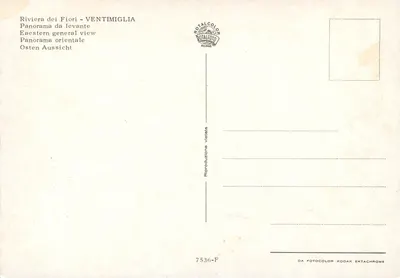 Ventimiglia — Riviera des Fleurs — wydawca TOTALFOTO MILANO, nr 7536-F — Rewers