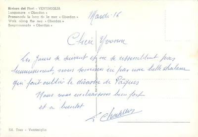 Riviera dei Fiori - Ventimiglia — Promenada nad morzem «Oberdan» — Wyd. Toso - Ventimiglia — Rewers