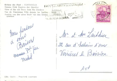 Ventimiglia — Widok starego miasta z ogrodów — Wyd. Gieffe — Rewers