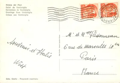 Ventimiglia — panoramas e crianças na praia — Ediz. Gieffe — Verso