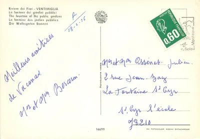 Ventimiglia — Fontanna ogrodów publicznych — Rotalcolor Milano n°16699 — Rewers