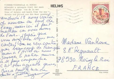 Viserba-Viserbella — vista dos hotéis e praia — editor HELIOS — Verso