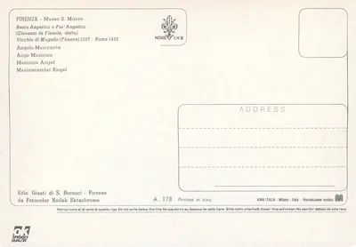 Anjo músico — Giovanni da Fiesole, 1387 — Ed. Giusti di S. Becocci, n° A.178 — Verso