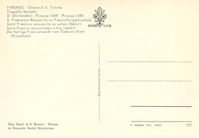 Florencio - Kaplica Sasseti — Szczegół z urodzenia dziecka — D. Ghirlandaio, 1449 — Rewers